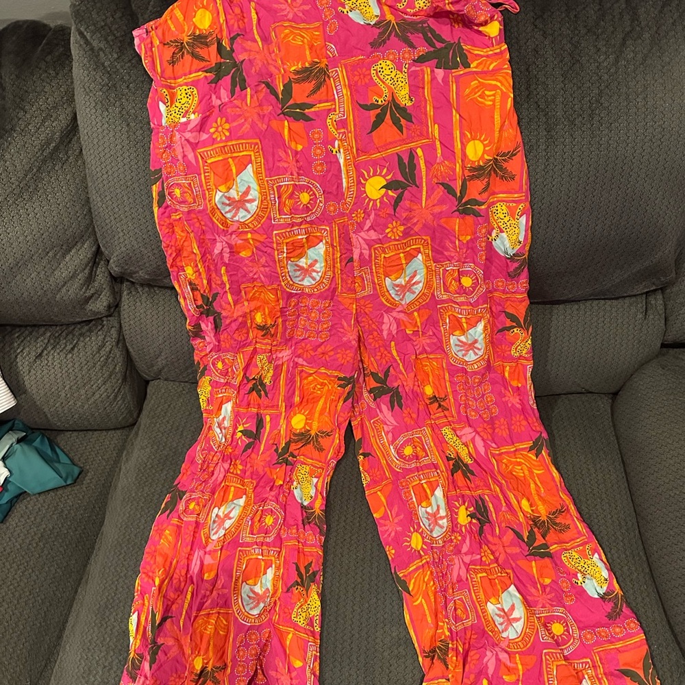 Old Navy Pink and Orange Patterned Jumpsuit